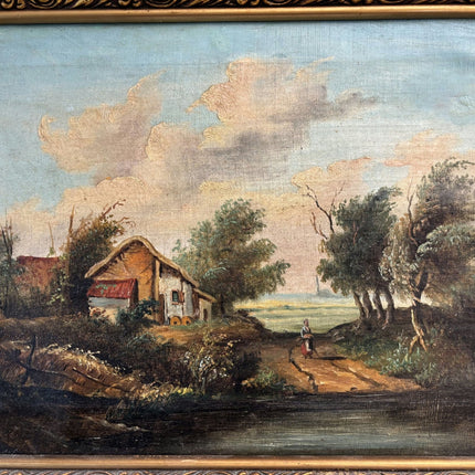 19th Century Oil Painting Figurative "Rustic Cottage" Medium Art - HollandArtShop