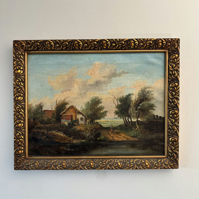 19th Century Oil Painting Figurative "Rustic Cottage" Medium Art - HollandArtShop