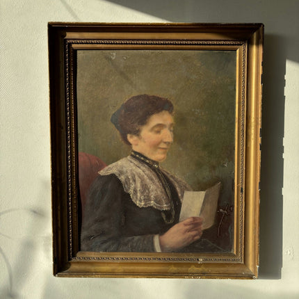 19th Century Portrait Oil Painting "Reading Woman" French Art - HollandArtShop