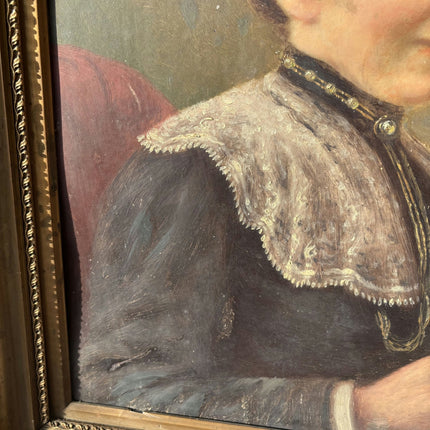 19th Century Portrait Oil Painting "Reading Woman" French Art - HollandArtShop