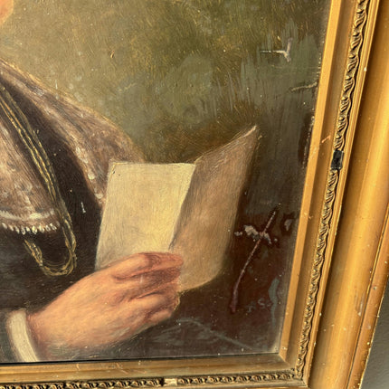 19th Century Portrait Oil Painting "Reading Woman" French Art - HollandArtShop
