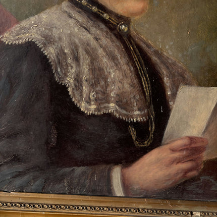 19th Century Portrait Oil Painting "Reading Woman" French Art - HollandArtShop