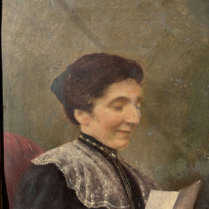 19th Century Portrait Oil Painting "Reading Woman" French Art - HollandArtShop