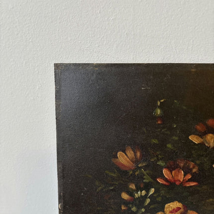 19th Century Vase Peaches Grapes Flowers Leaves Table Oil Painting Antique - HollandArtShop