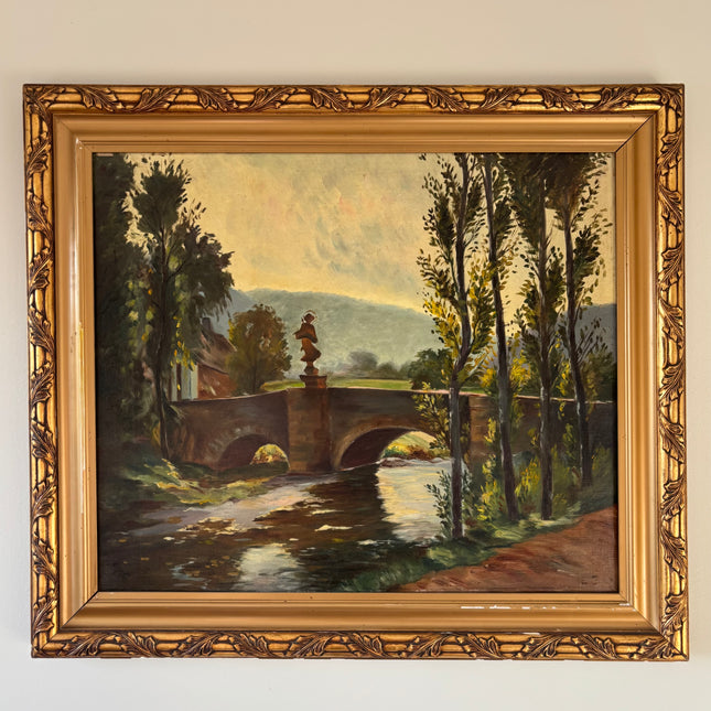 Wonderful Oil Painting Landscape "Bridge Sculpture" Traditional Large Art