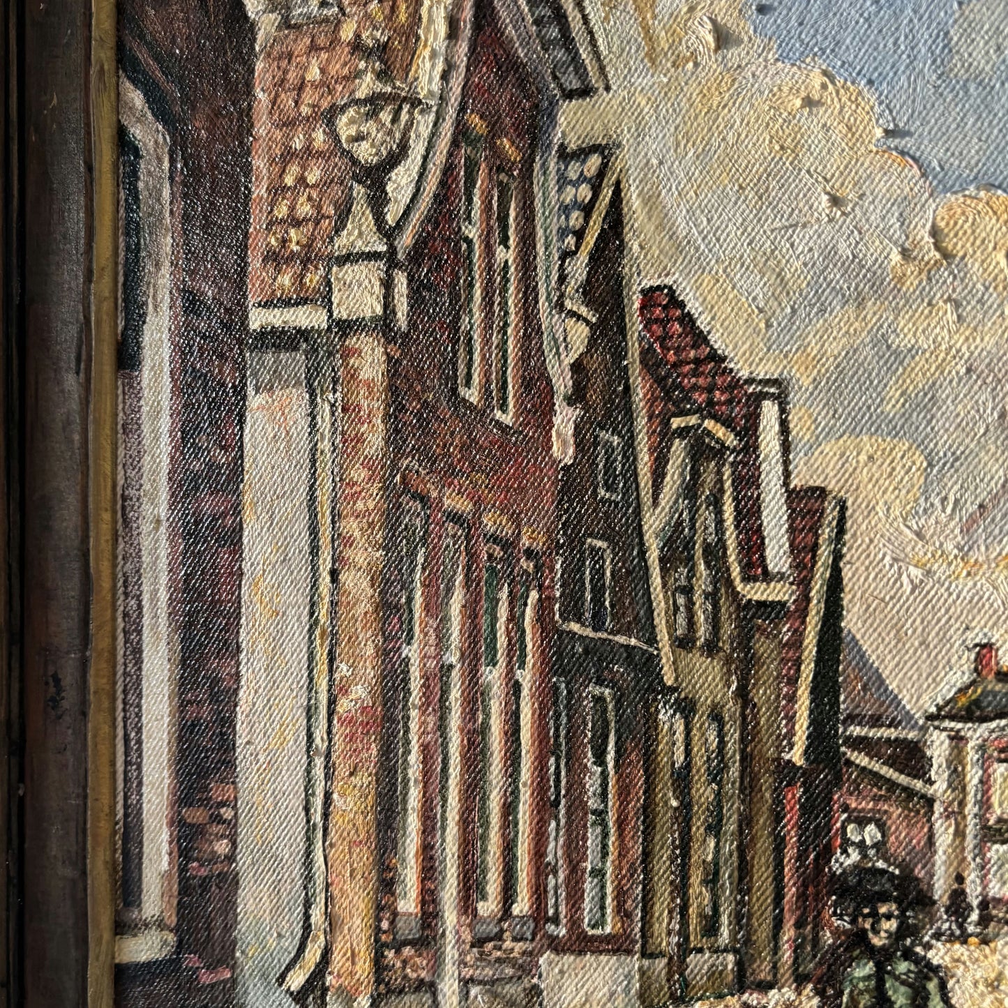 Traditional Cityscape Oil Painting "Street Gatherings" Medium Artwork