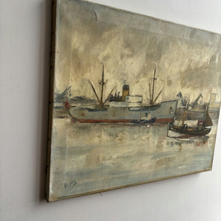 Handcrafted Harbor Scene Oil Painting "Harbor Boat" Elegant Art Holland Art Shop