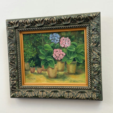 Detailed Floral Still Life Oil Painting "Potted Hydrangeas" Small Art Holland Art Shop