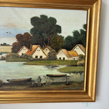 Wonderful Oil Painting Landscape "Fishing Boy" Vintage Large Art Holland Art Shop