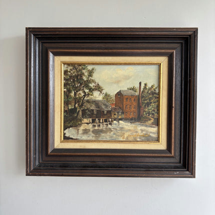 Vintage Cityscape Oil Painting "Riverside Mill" Expressive Artwork Holland Art Shop