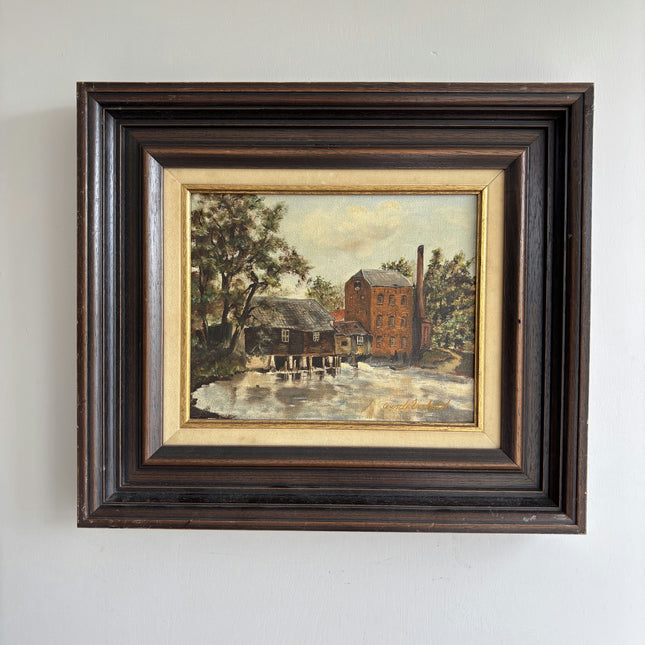 Vintage Cityscape Oil Painting "Riverside Mill" Expressive Artwork Holland Art Shop