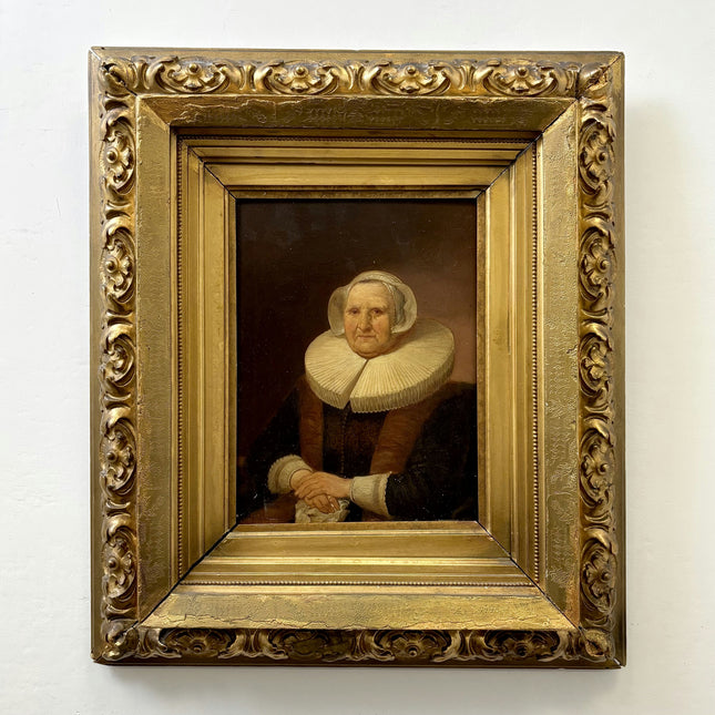 19th Century Antique Portrait Oil Painting "Elderly Woman" Dutch Artwork Holland Art Shop