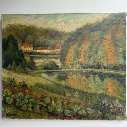 Refined Landscape Oil Painting "River Reflection" Original Art Holland Art Shop