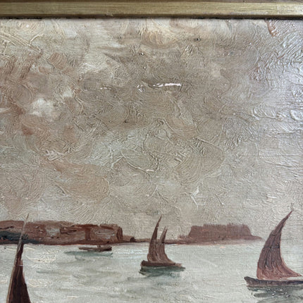 Refined Seascape Oil Painting "Fishing Boats" Classic Small Artwork Holland Art Shop
