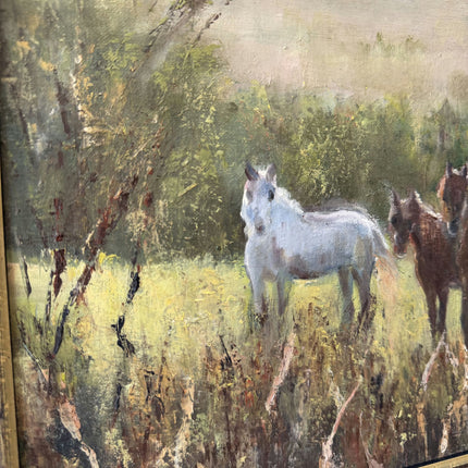 Detailed Animals Oil Painting "Grazing Horses" Original Artwork Holland Art Shop