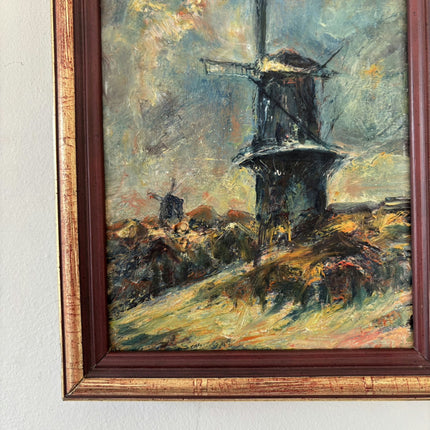 Detailed Landscape Oil Painting "Old Windmill" Rustic Small Artwork Holland Art Shop