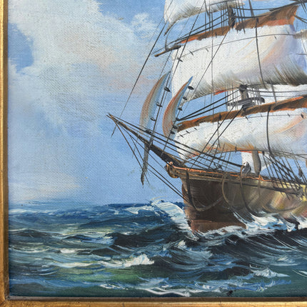 Refined Seascape Oil Painting "Sailing Ship" Traditional Small Artwork Holland Art Shop