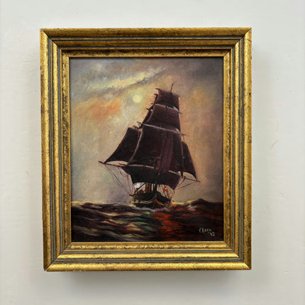 Timeless Seascape Oil Painting "Sailing Ship" Vintage Small Art Holland Art Shop