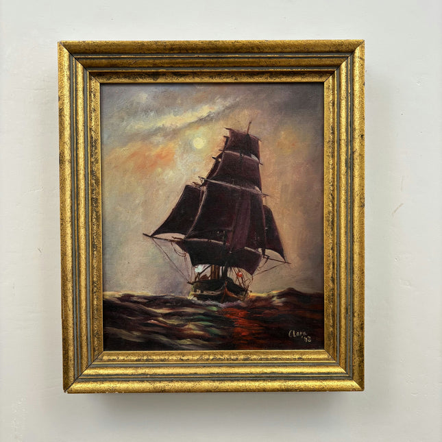 Timeless Seascape Oil Painting "Sailing Ship" Vintage Small Art Holland Art Shop