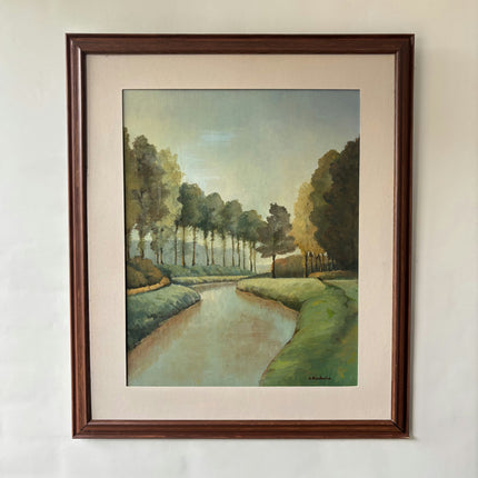 Original Landscape Oil Painting "Meandering River" Vintage Artwork Holland Art Shop