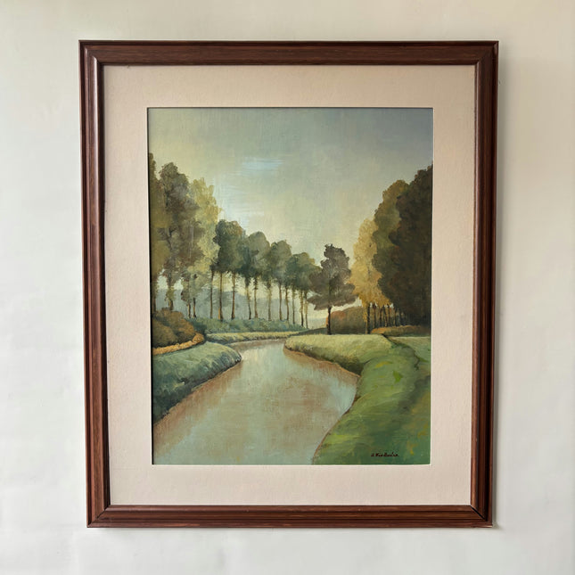 Original Landscape Oil Painting "Meandering River" Vintage Artwork Holland Art Shop