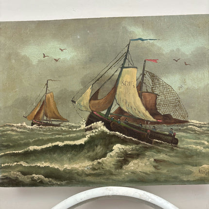 Authentic Seascape Oil Painting "Fishing Boat" Traditional Small Art Holland Art Shop