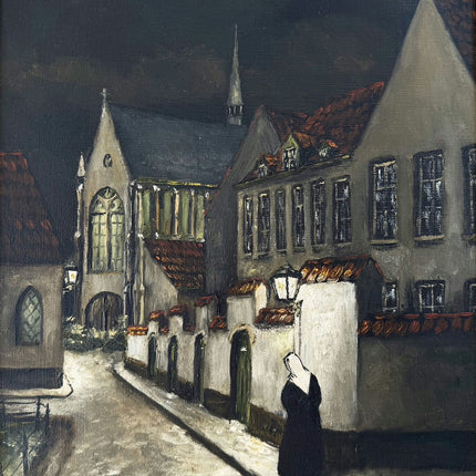 Traditional Cityscape Oil Painting "Solitary Nun" Original Artwork Holland Art Shop