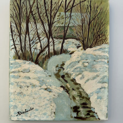 Classic Winter Landscape Oil Painting "Snow Stream" Refined Small Art Holland Art Shop