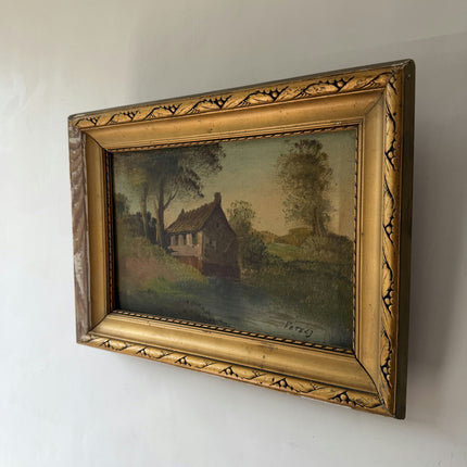 Timeless Landscape Oil Painting "Thatched Cottage" Expressive Small Artwork Holland Art Shop