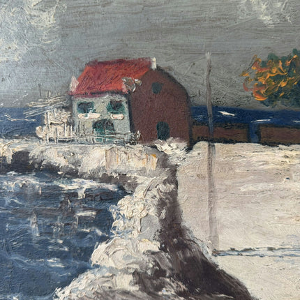 Vintage Harbor Scene Oil Painting "Red Roofed House" Handcrafted Artwork Holland Art Shop