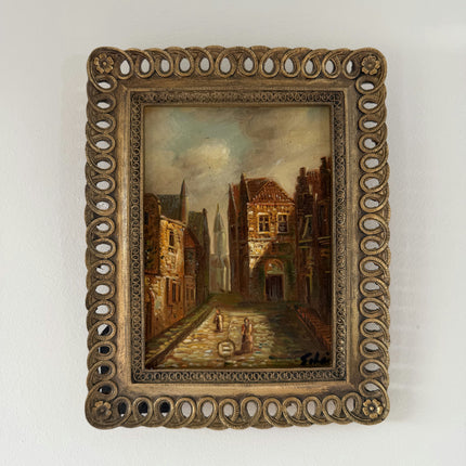 Marvelous Oil Painting Cityscape "Old Town Square" Figurative Small Art Holland Art Shop