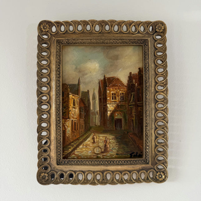 Marvelous Oil Painting Cityscape "Old Town Square" Figurative Small Art Holland Art Shop