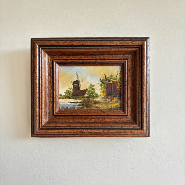 Rustic Landscape Oil Painting "Wooden Frame" Authentic Small Art Holland Art Shop