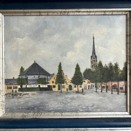 Handcrafted Cityscape Oil Painting "Town Bandstand" Authentic Small Artwork Holland Art Shop