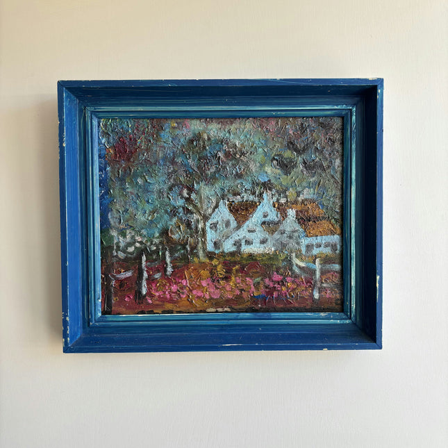 Detailed Landscape Oil Painting "Blue Frame" Timeless Small Artwork Holland Art Shop