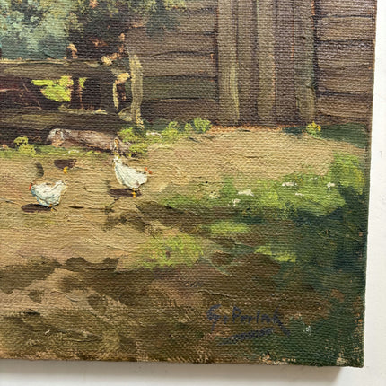 Rustic Farm Oil Painting "White Ducks" Vintage Large Art Holland Art Shop
