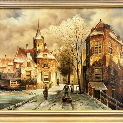Authentic Cityscape Oil Painting "Snowy Street" Elegant Artwork Holland Art Shop