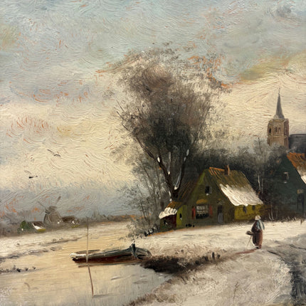Vintage Winter Landscape Oil Painting "Snowy Village" Handcrafted Artwork Holland Art Shop
