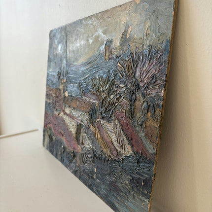 Handcrafted Cityscape Oil Painting "Windblown Tree" Refined Small Art Holland Art Shop