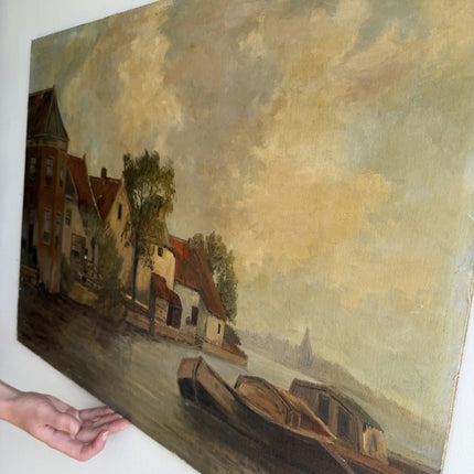 Refined Harbor Scene Oil Painting "River Boat" Timeless Artwork Holland Art Shop