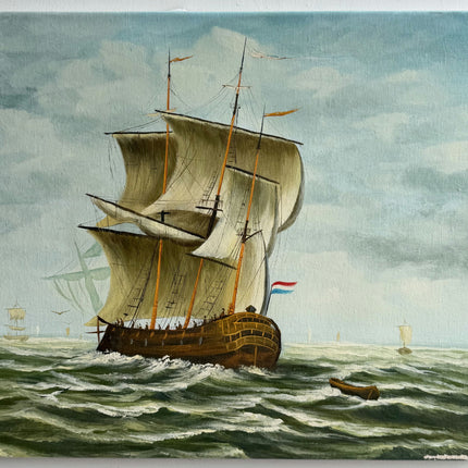 Expressive Seascape Oil Painting "Sailing Ship" Rustic Art Holland Art Shop