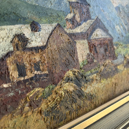 Elegant Landscape Oil Painting "Village Church" Vintage Small Artwork Holland Art Shop