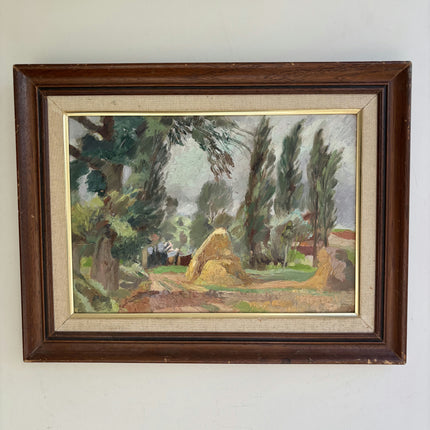 Timeless Landscape Oil Painting "Haystack Pair" Vintage Art Holland Art Shop
