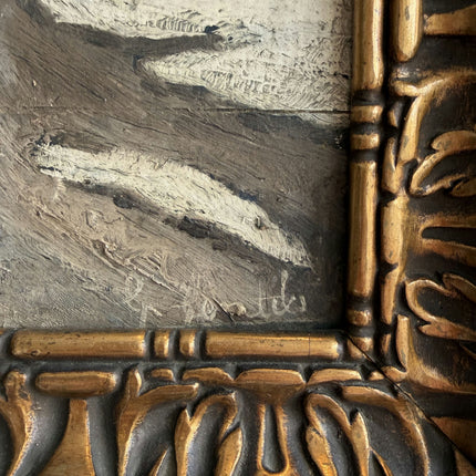 Expressive Winter Landscape Oil Painting "Gilded Frame" Rustic Small Art Holland Art Shop