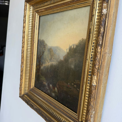 19th Century Antique Landscape Oil Painting "Gilded Frame" Belgique Art Holland Art Shop