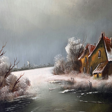 Expressive Winter Landscape Oil Painting "Snowy Cottage" Handcrafted Art Holland Art Shop