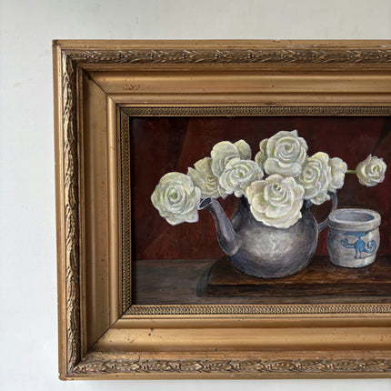 Expressive Floral Still Life Oil Painting "Teapot Bouquet" Handcrafted Artwork Holland Art Shop