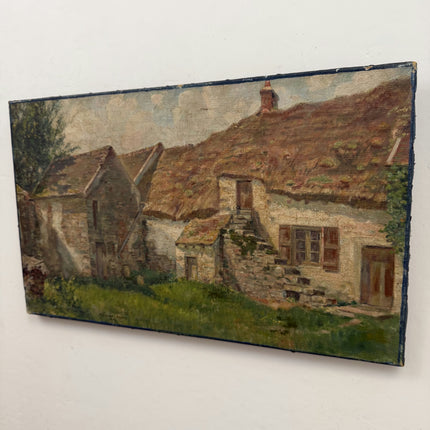 1915 Antique Cityscape Oil Painting "Thatched Roof" Artwork Holland Art Shop