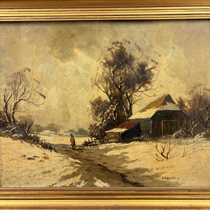 Classic Winter Landscape Oil Painting "Snowy Cottage" Expressive Artwork Holland Art Shop