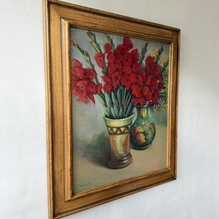 Refined Floral Still Life Oil Painting "Red Gladiolus" Elegant Large Art Holland Art Shop